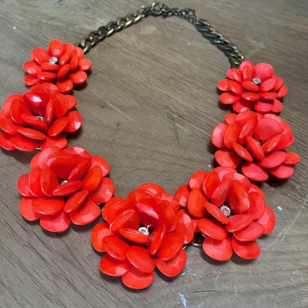 JCrew Rose Petal Necklace in Coral